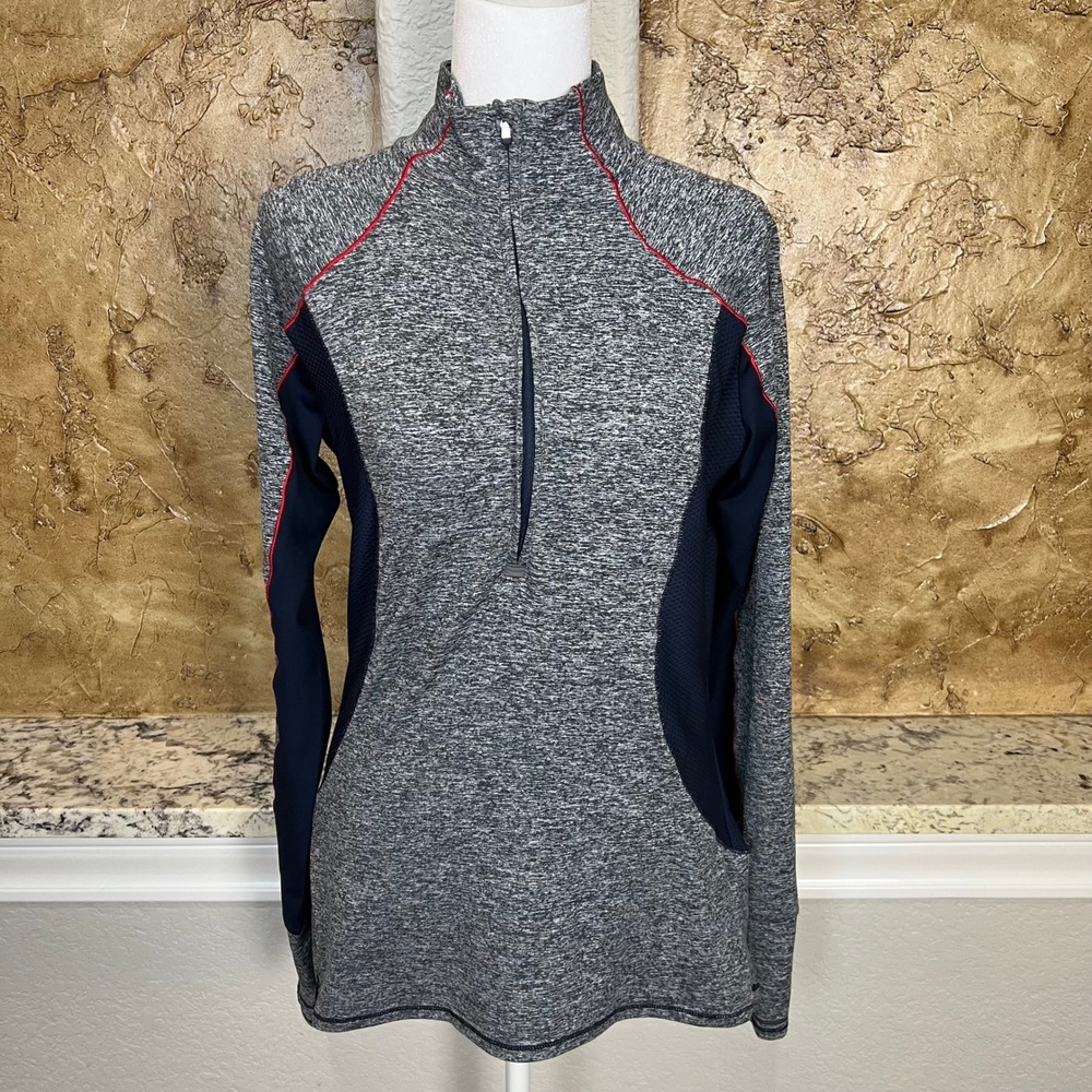 Athleta Running Wild 1/2 Zip Pullover Womens Medium Gray Navy Blue Red‎ Running